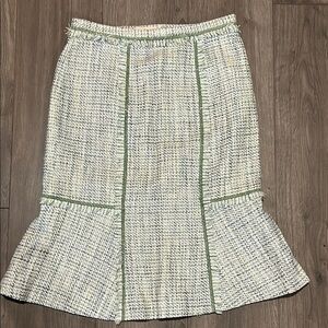 Tory Burch White and Green Knee-Length Trumpet Skirt